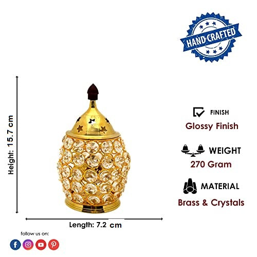 Pure Brass Oval Shape Crystal Glass Chimney Diya