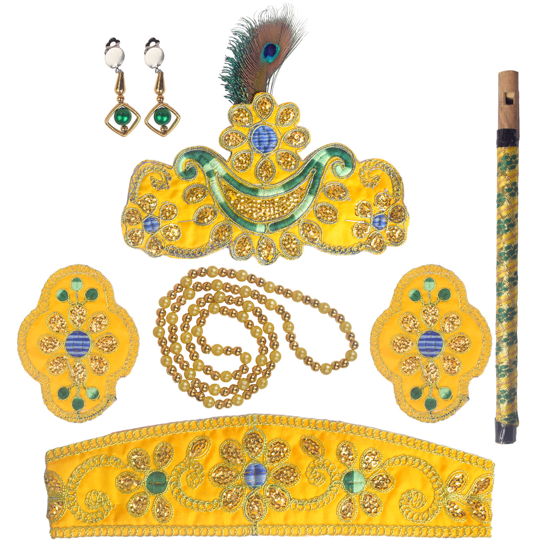 Kids Krishna Jewellery & Shringar Yellow Accessories Set