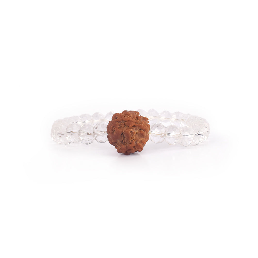 4 Mukhi Rudraksha Glass crystal beads Bracelet