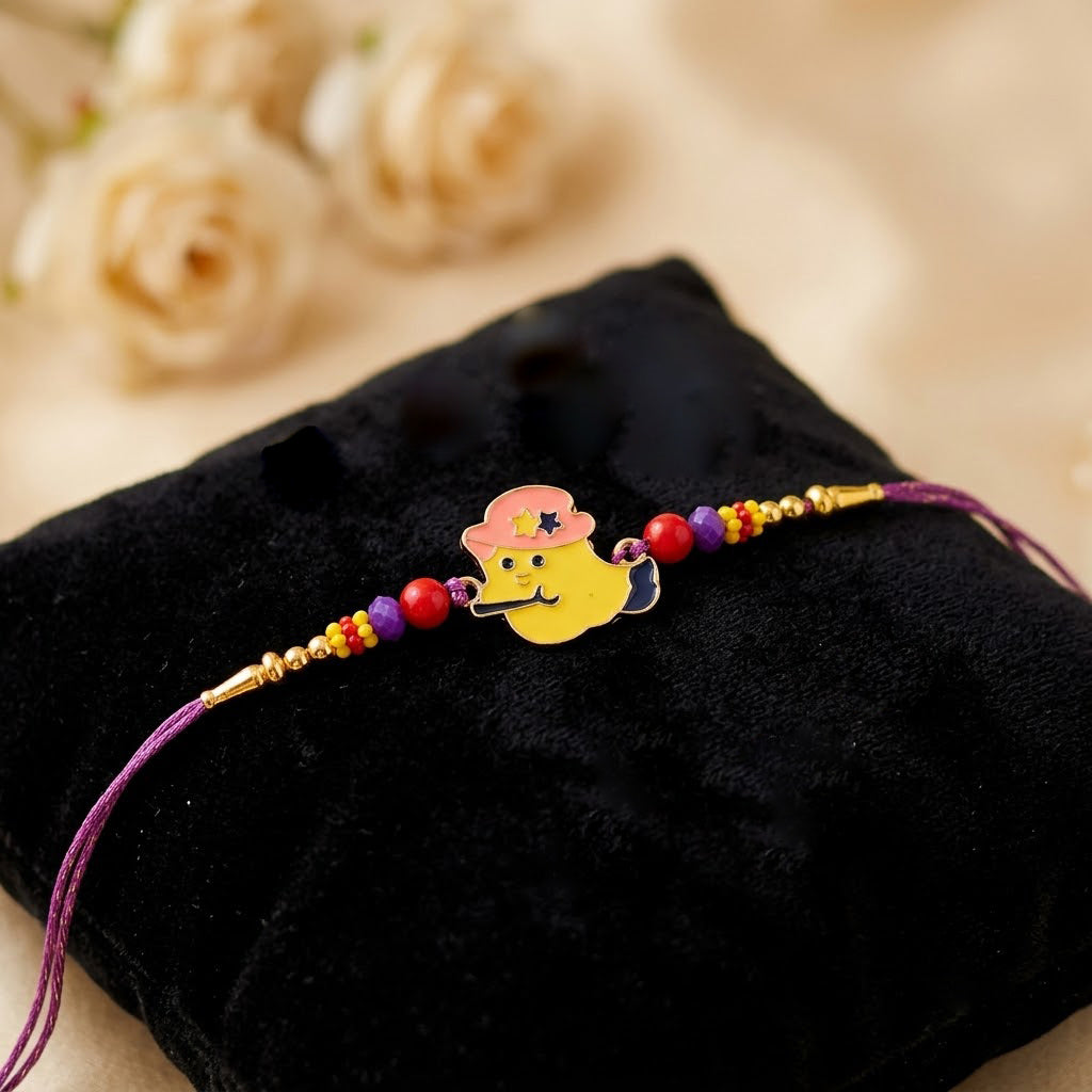 Cute Yellow Bird with Pink Hat Enamel Kids Rakhi