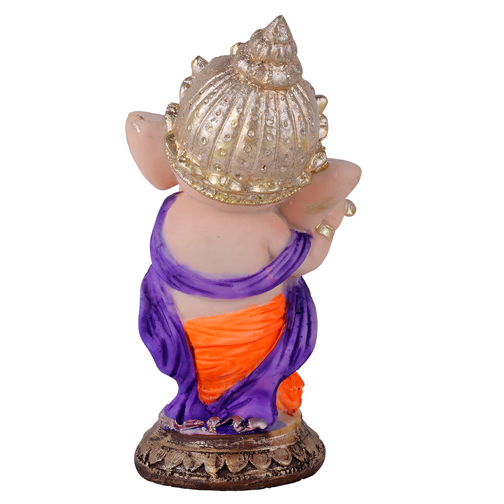 Premium Hand-Painted Playing Flute Resin Ganpati Statue