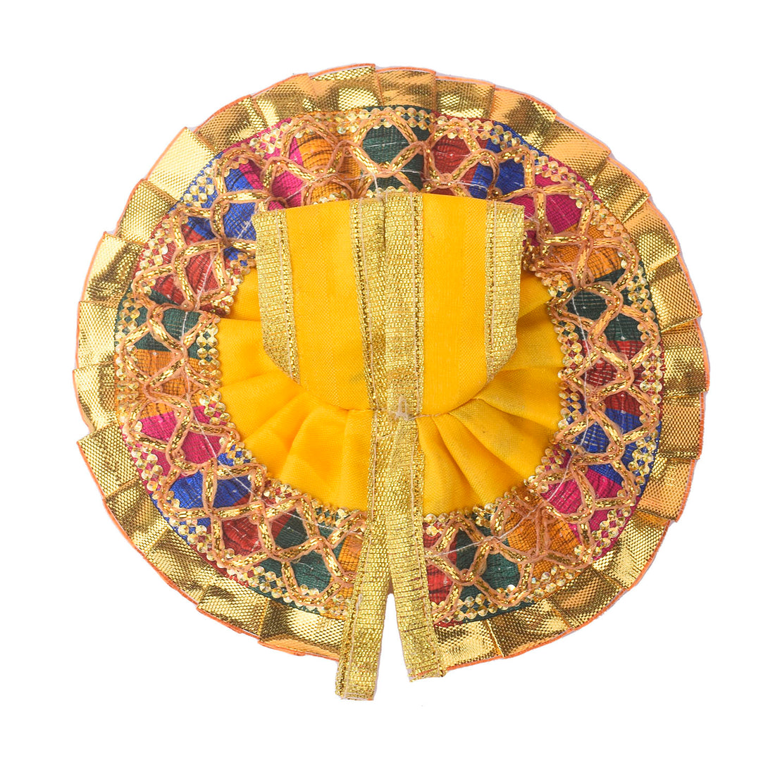 Size - 1 Laddu Gopal Yellow Dress with Golden Pleated Border