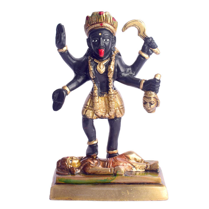 5.9 Inch Brass Kali Mata Sculpture Brass Statue featuring intricate detailing, perfect for spiritual home decor, temple worship, and devotional gifting. Indiaβs Largest Brass Idols Brand - www.satvikstore.in