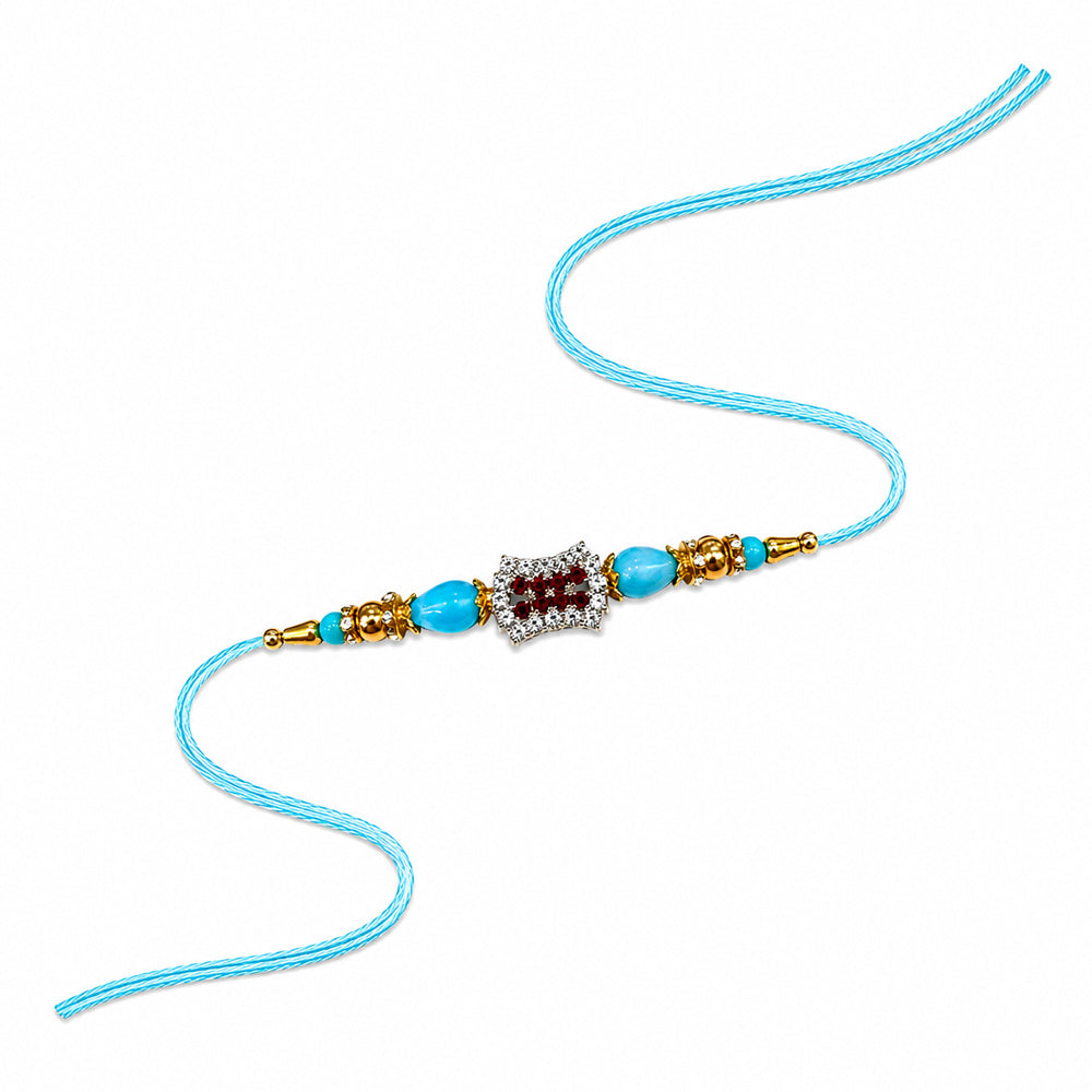 Auspicious Red and White Stone Studded Designer Rakhi