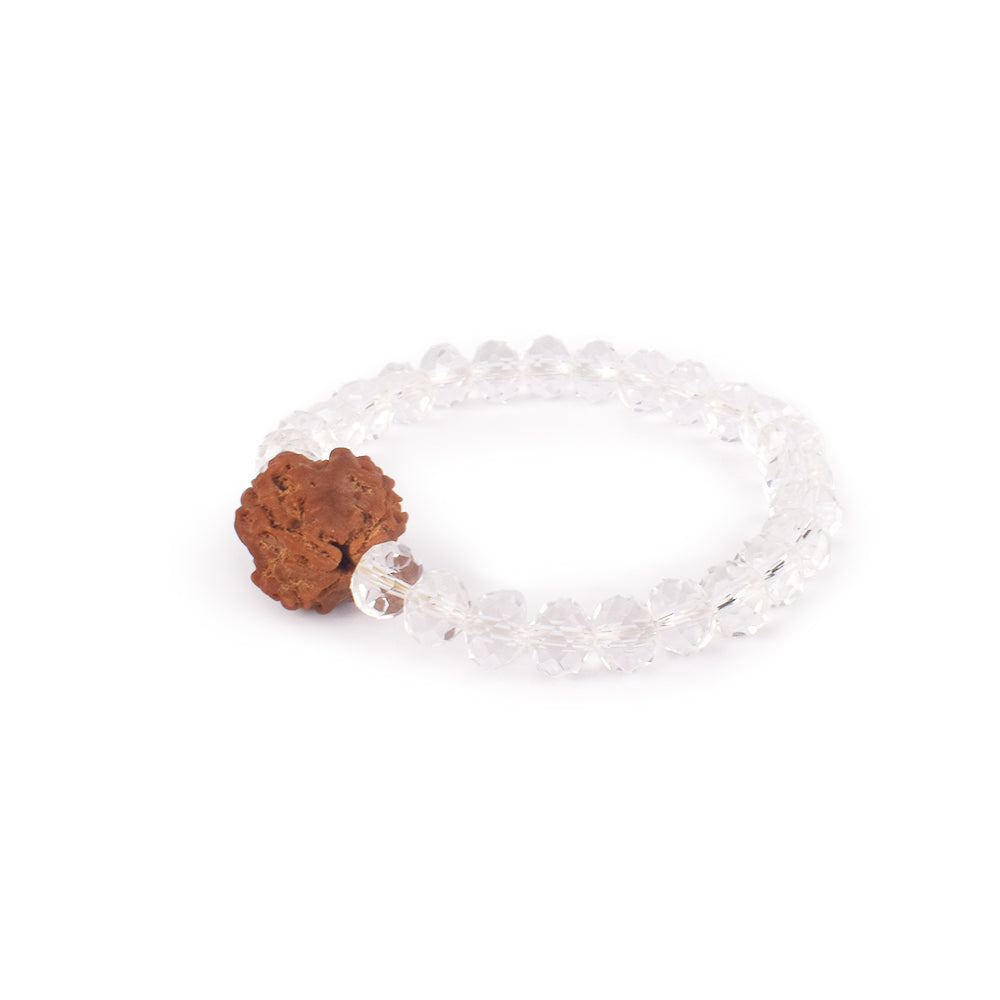 4 Mukhi Rudraksha Glass crystal beads Bracelet