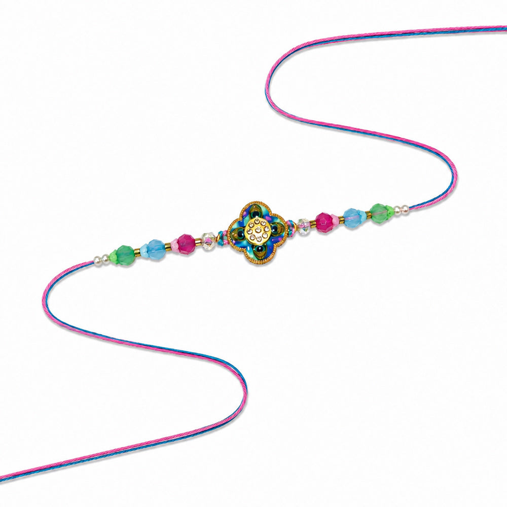 Handcrafted Peacock Feather Motif Meenakari Design Rakhi