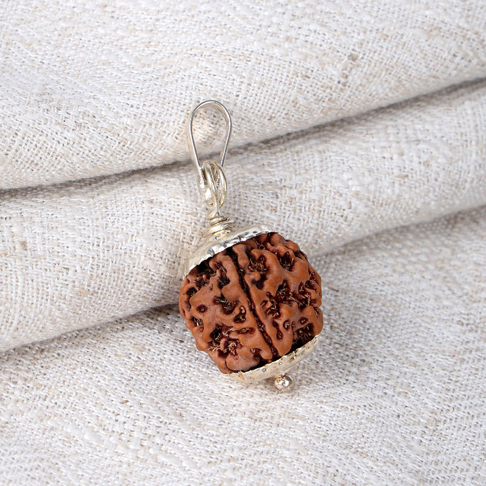 5 Mukhi Rudraksha Pendant with Silver Cap and Hook for Spiritual Protection, Peace, and Positive Energy.India’s Largest Pooja Accessories Brand – www.satvikstore.in