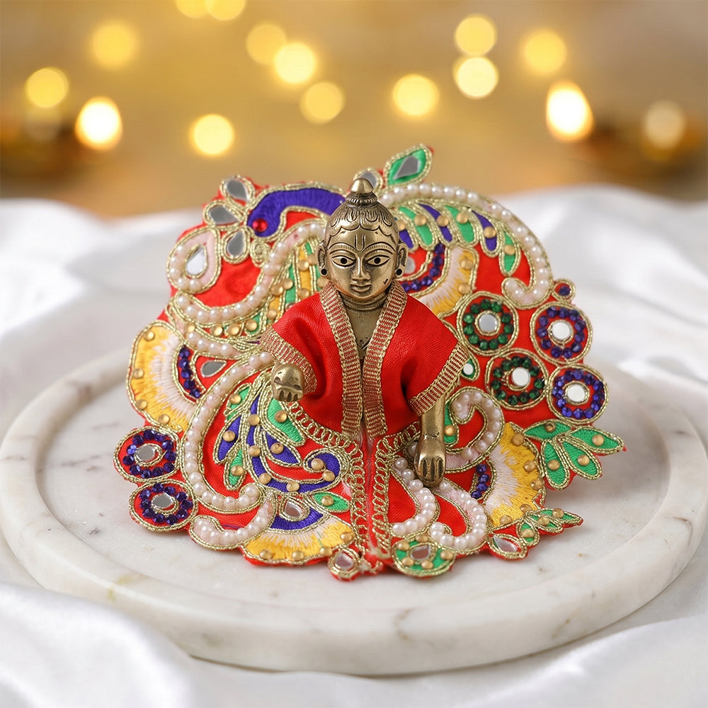 Size 0 to 4 Royal Heavy Peacock Embroidery Laddu Gopal Dress