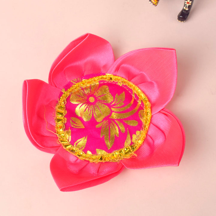 Sacred satin Kamal Asan with lotus design and golden lace border for pooja and meditation. Indiaβs Largest Pooja Accessories Brand - www.satvikstore.in