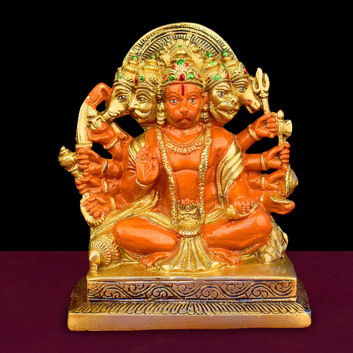 6.3 Inch Panchmukhi Kesari Nandan Hanuman Brass Idol with fine detailing, symbolizing strength, devotion, and protection – perfect for pooja room, home temple, or as a spiritual gift. No.1 Brass Idol Store www.satvikstore.in