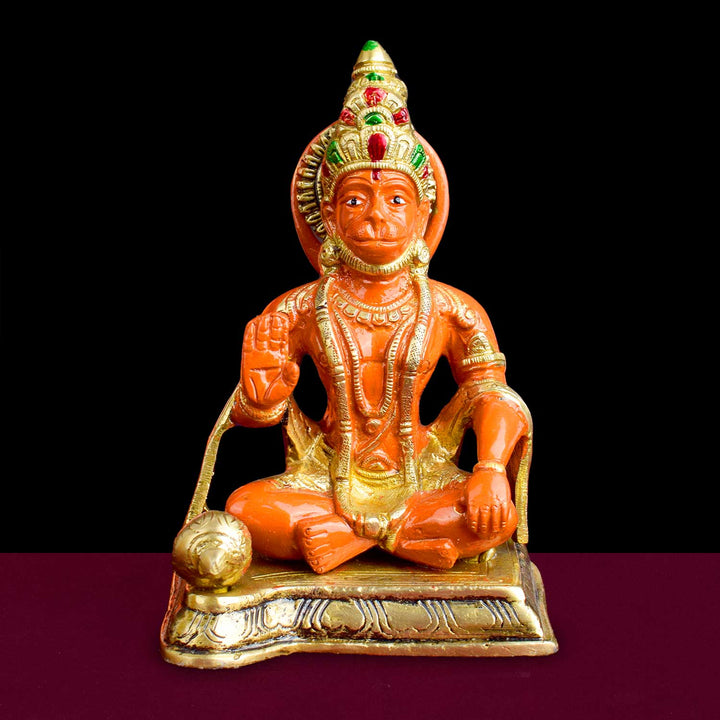 6.3 Inch Sitting Kesari Nandan Hanuman Brass Idol with fine detailing, symbolizing strength, devotion, and protection – perfect for pooja room, home temple, or as a spiritual gift. No.1 Brass Idol Store www.satvikstore.in