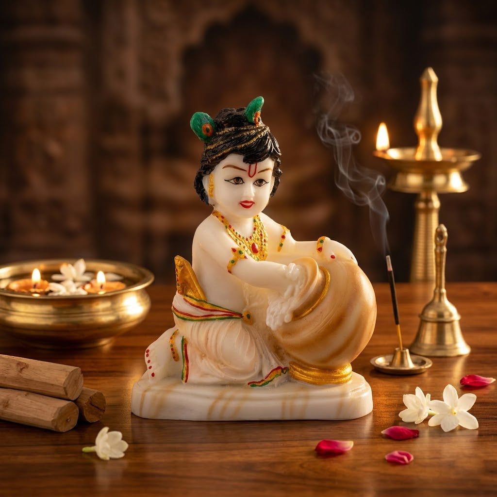 Premium Marble Dust Makhan Chor Laddu Gopal Statue