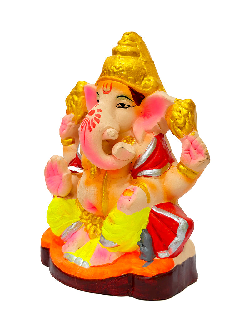 4 Inch Eco-Friendly Ganesha Idol with Golden Mukut