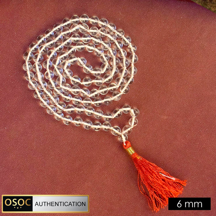 6mm Sphatik Clear Quartz Crystal Jaap Mala with 108 Beads for Meditation and Spiritual Healing. India’s Premium Jap Mala Store - www.satvikstore.in