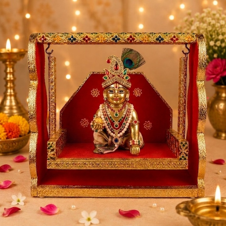 Red Velvet and Meenakari Unique Jhula for Laddu Gopal