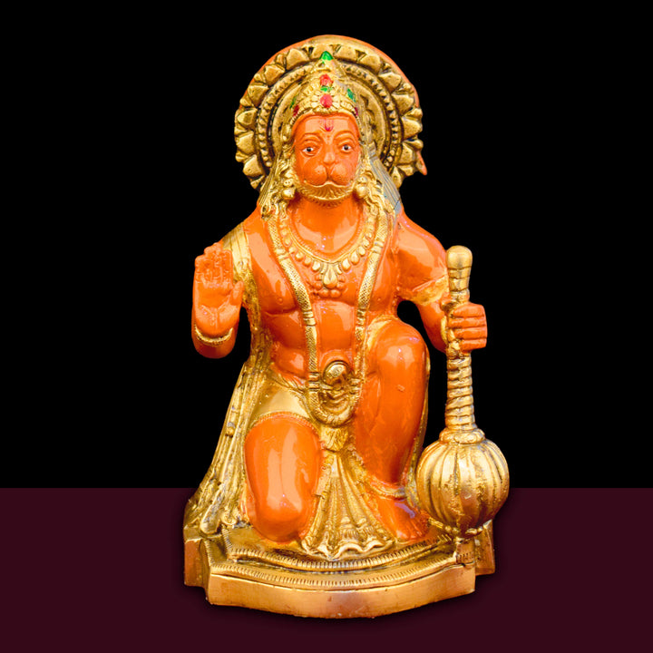 7.5 Inch Kesari Nandan Hanuman Ji Sitting Brass Murti with fine detailing, symbolizing strength, devotion, and protection β perfect for pooja room, home temple, or as a spiritual gift. No.1 Brass Idol Store www.satvikstore.in