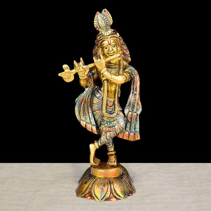 7.5 Inch Lord Krishna Brass Idol | Kanha Brass Murti featuring intricate detailing, perfect for spiritual home decor, temple worship, and devotional gifting. Indiaβs Largest Brass Idols Brand - www.satvikstore.in