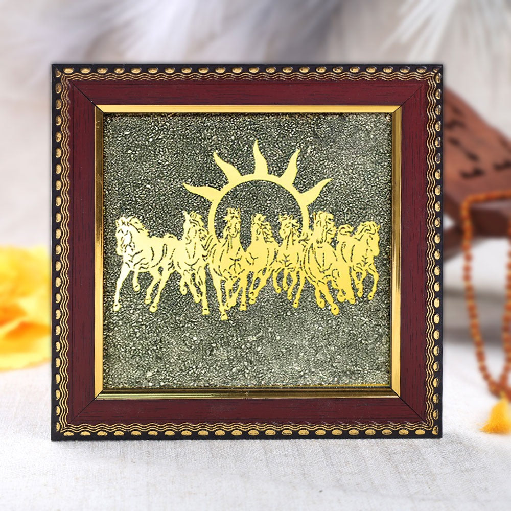 7 horses raw pyrite crystal frame for wealth and vastu benefits. India’s Largest Puja Accessories Brand- www.satvikstore.in