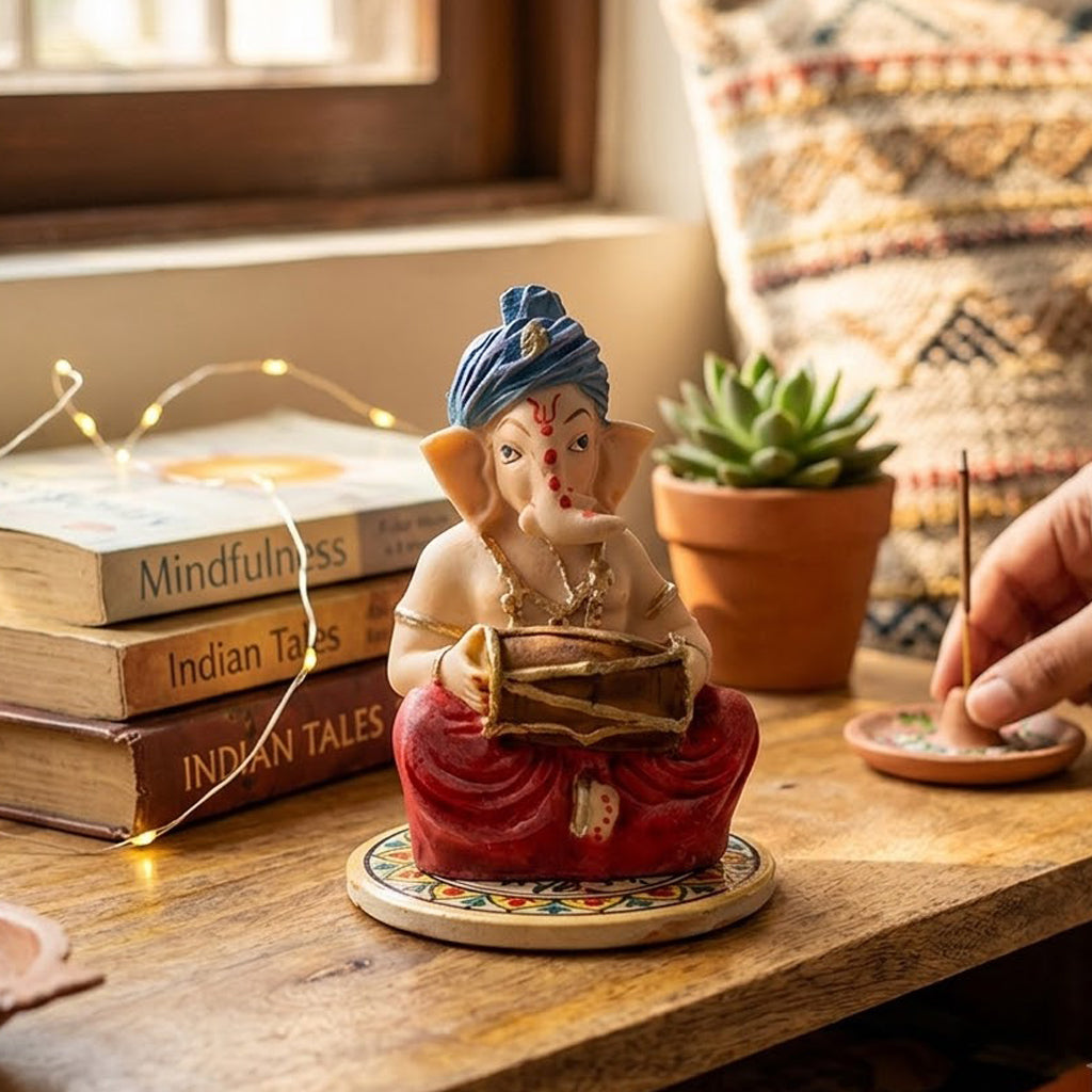 Hand-Painted Blue Turban Resin Ganesh Statue