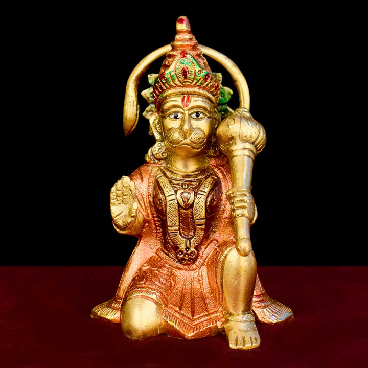 8.7 Inch Brass Colored Hanuman Idol with fine detailing, symbolizing strength, devotion, and protection – perfect for pooja room, home temple, or as a spiritual gift. No.1 Brass Idol Store www.satvikstore.in