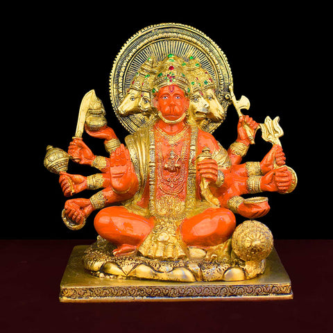 8.7 Inch Brass Kesari Panchmukhi  Hanuman Big Sitting Idol with fine detailing, symbolizing strength, devotion, and protection β perfect for pooja room, home temple, or as a spiritual gift. No.1 Brass Idol Store www.satvikstore.in