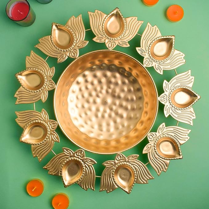 Lotus Petals Shape Metal Urli With Tea Light