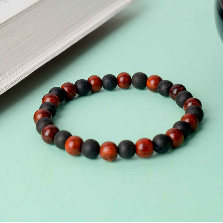 8mm Red and Ebony Bracelet β handcrafted bracelet featuring alternating red sandalwood and ebony beads for a bold and balanced spiritual look. Indiaβs Largest Pooja Accessories Brand - www.satvikstore.in