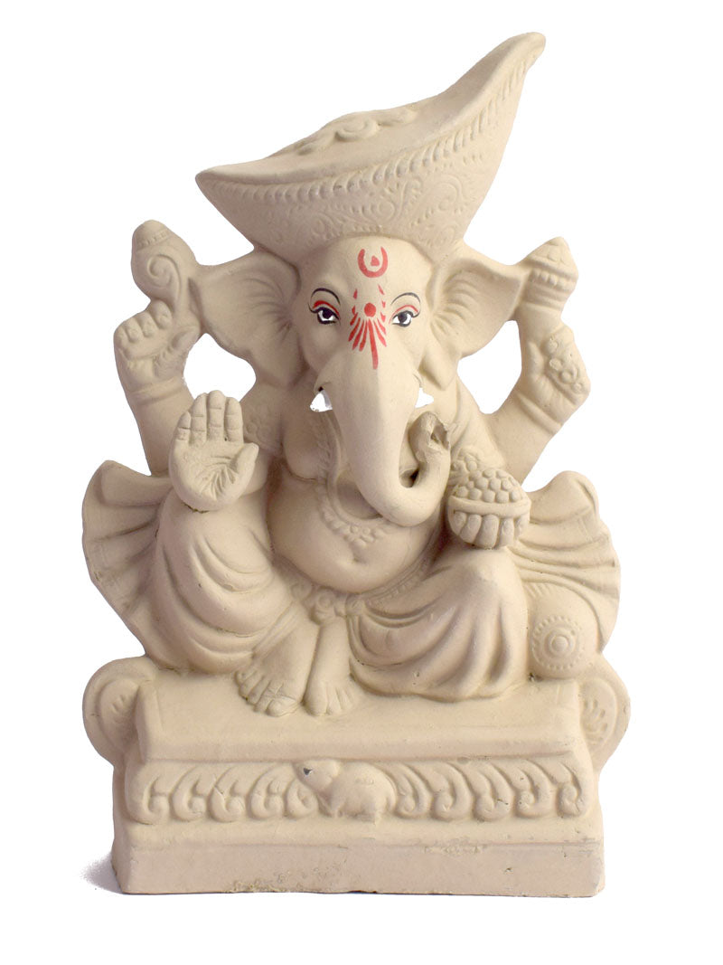 Plain 11 Inch Padmasana Ganpati With Mavala Pagdi