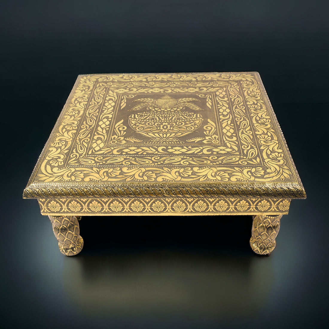 Traditional Splendor: Wooden Chowki Enhanced with Kalash Meenakari