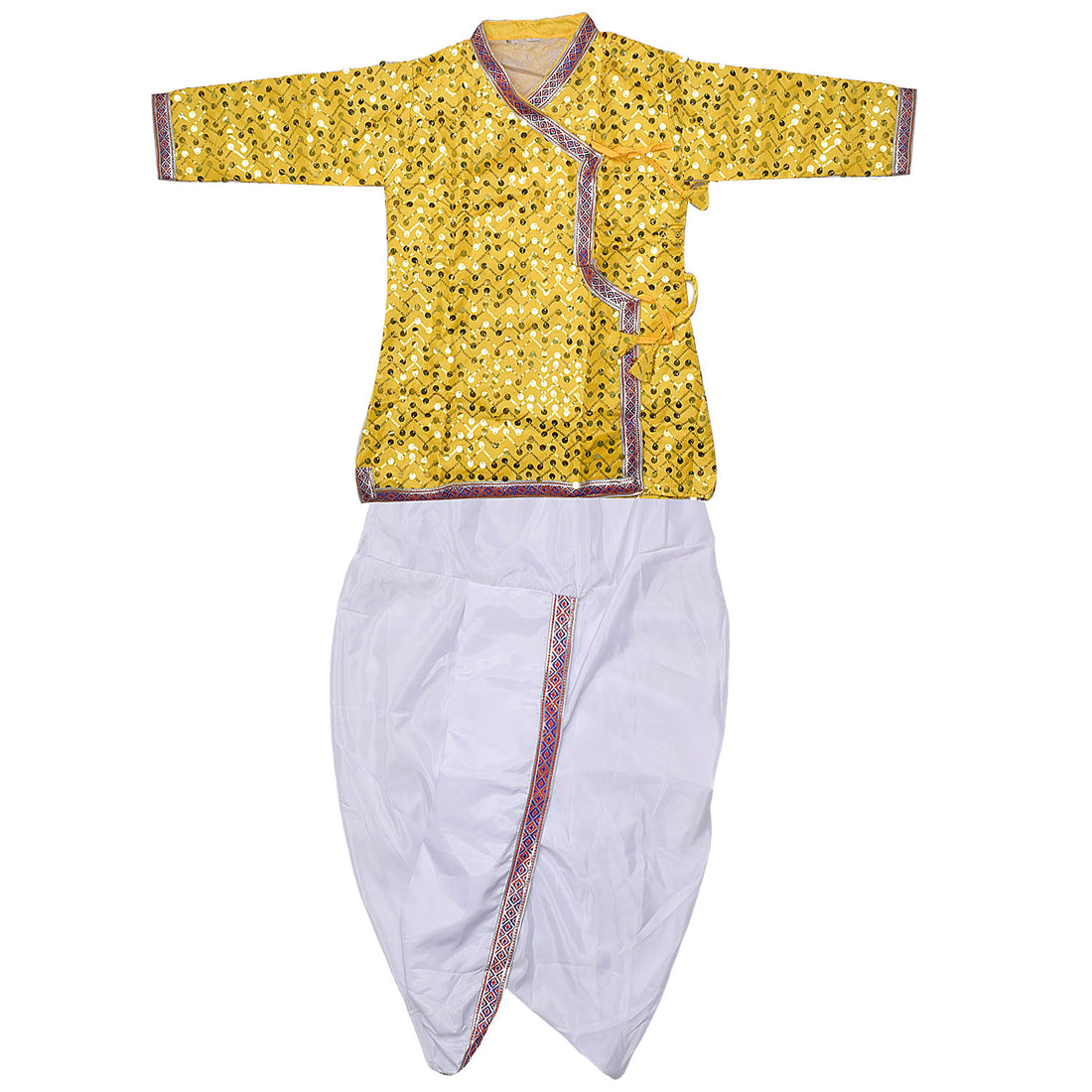 Yellow Krishna Dress β Sequin Embellished Outfit with Silver Border
