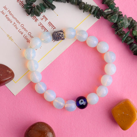 Authentic Buddha Opalite Bracelet with Evil Eye for Spiritual Calm and Protection. Indiaβs Largest Pooja Accessories Brand β www.satvikstore.in