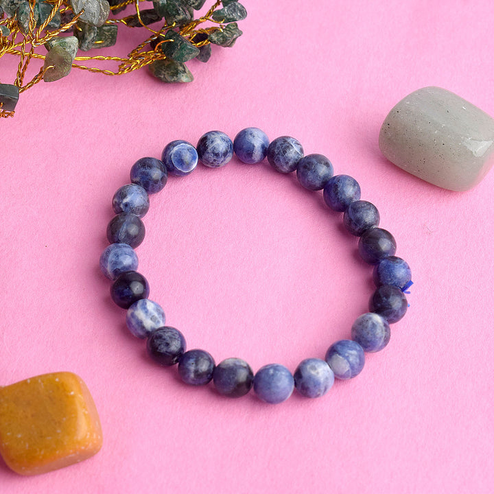 Authentic Sodalite Crystal Bracelet for Reiki Healing – 8 MM Beads for Mental Clarity, Intuition, and Calm. India’s Largest Pooja Accessories Brand – www.satvikstore.in