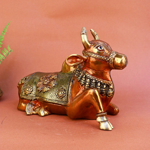 7 Inch beautifully crafted Brass Nandi Idol symbolizing devotion and strength, ideal for temples and spiritual home dΓ©cor. No.1 Brass Idol Store www.satvikstore.in