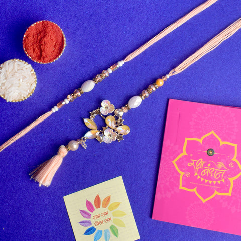 Designer Couple Rakhi Set for Bhaiya and Bhabhi with Roli Chawal and Ram Sita Stickers β Raksha Bandhan Gift Combo. Indiaβs Largest Brass Idols Brand - www.satvikstore.in