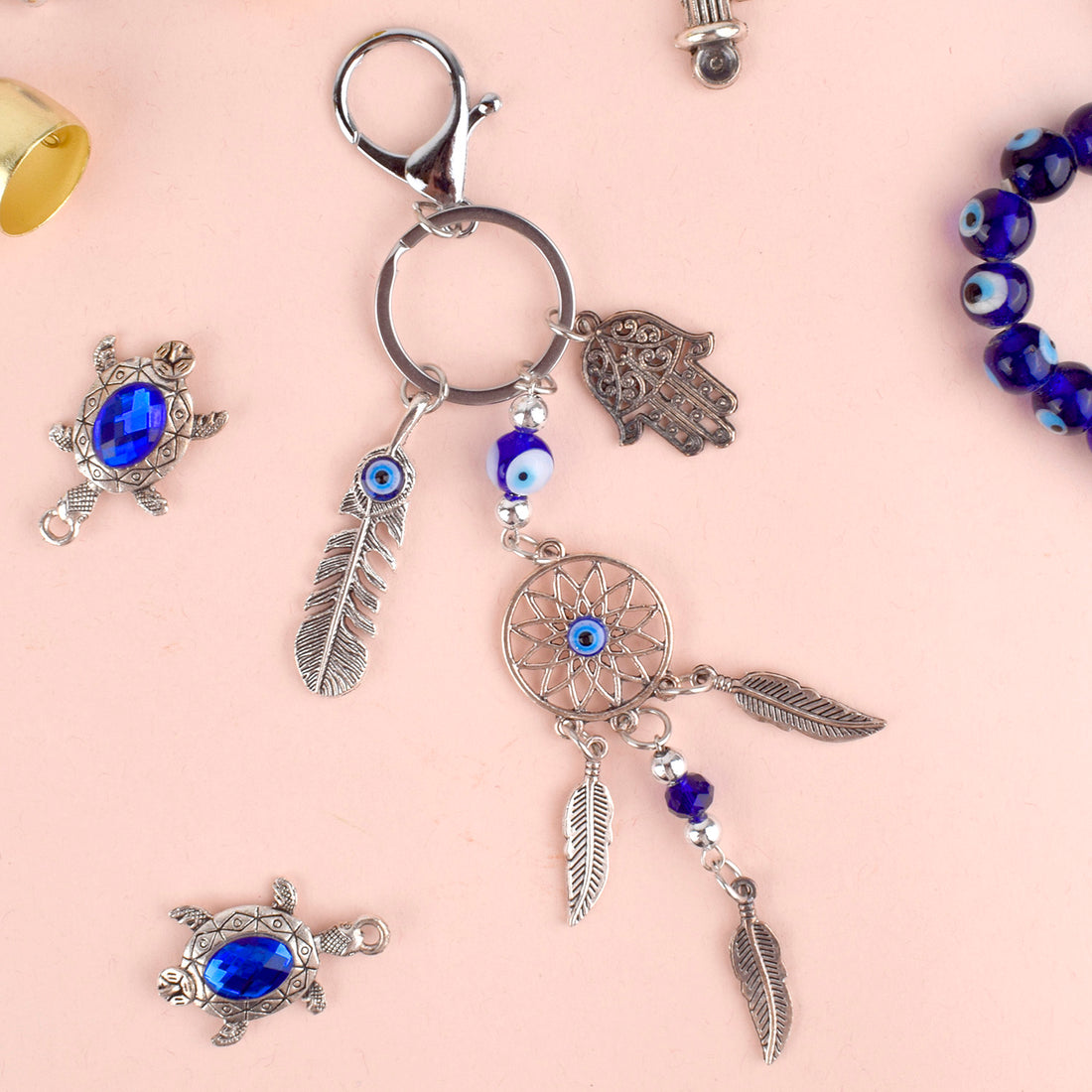 Evil Eye Hamsa Leaf Dream Catcher Keychain | India’s Largest Pooja Accessories Brand – www.satvikstore.in