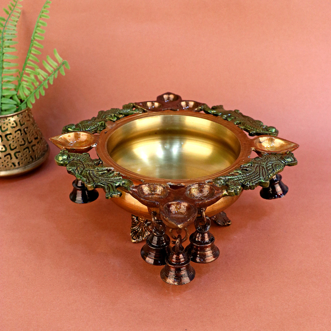 3.5 Inch Brass Designer Floral Urli – Elegantly Crafted Traditional Bowl with Intricate Floral Design, Perfect for Floating Flowers, Candles, and Festive Home Decor. No.1 Brass Idol Store www.satvikstore.in