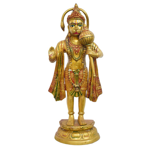 27 Inch Brass Blessing Lord Hanuman Standing Idol β Symbol of Strength, Devotion, and Divine Protection for Temple and Home Decor. India's Largest Puja Accessories Brand - Satvik No. 1 Brass Idol Collection
