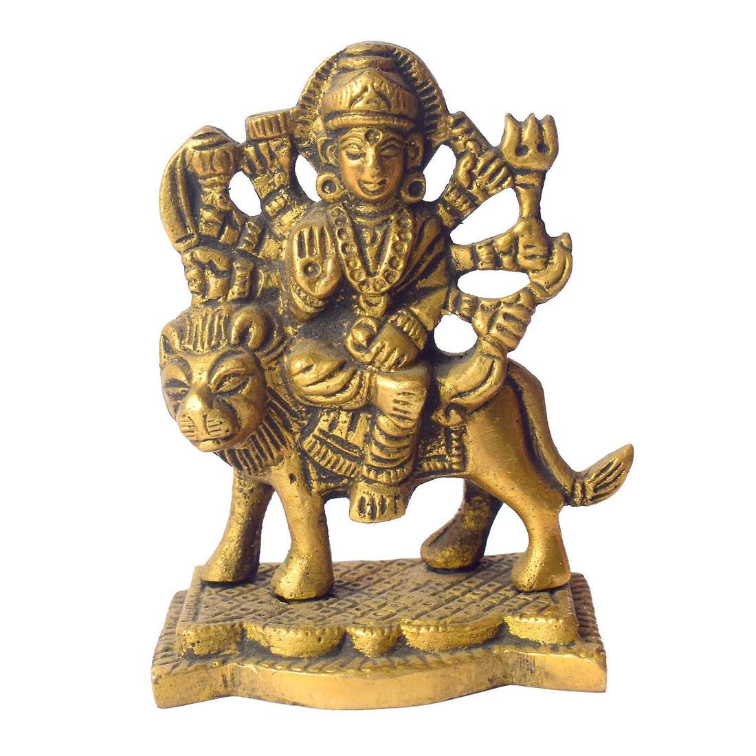 3.1 Inch Brass Sherawali Mata Idol with Base – Small Divine Durga Statue for Home Temple, Car Dashboard, and Spiritual Gifting. No.1 Brass Idol Store www.satvikstore.in