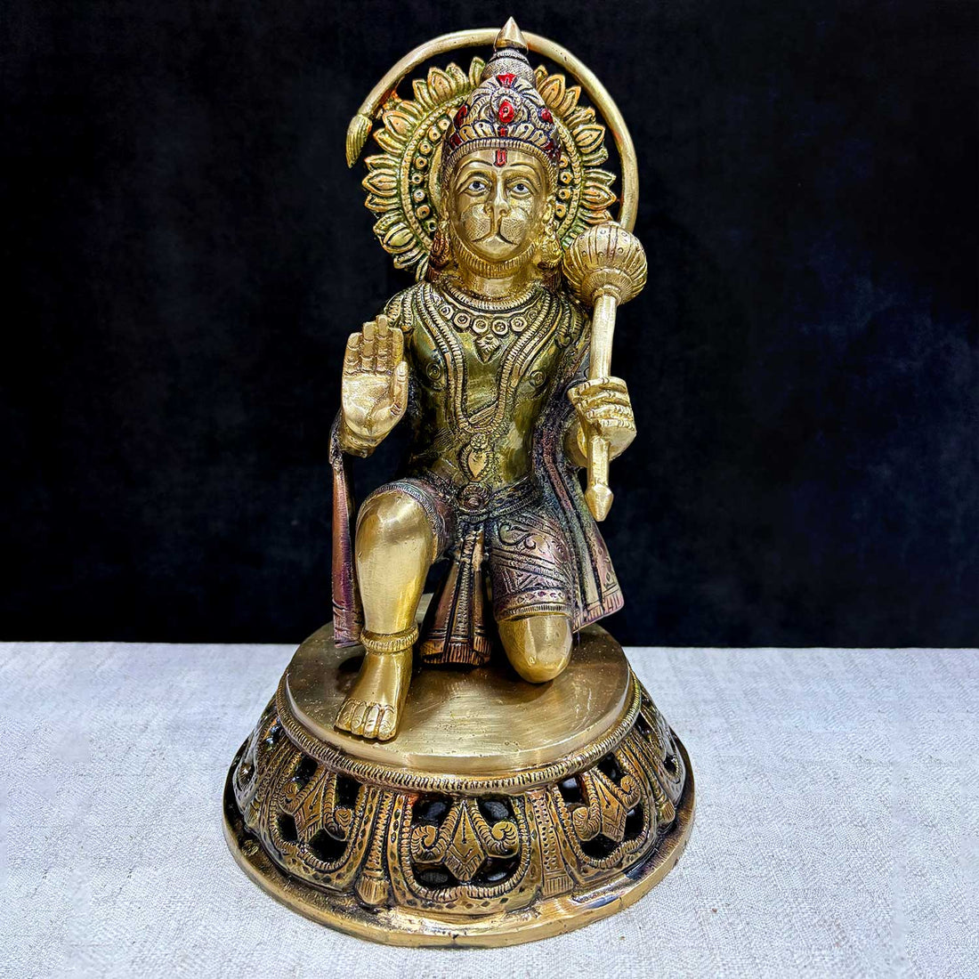 "10.6 Inch Brass Hanuman Idol โ Protector of Courage and Faith" is a stunningly detailed representation of Lord Hanuman, the embodiment of strength, devotion, and unwavering courage. India's Largest Puja Accessories Brand - Satvik No. 1 Brass Idol Collection