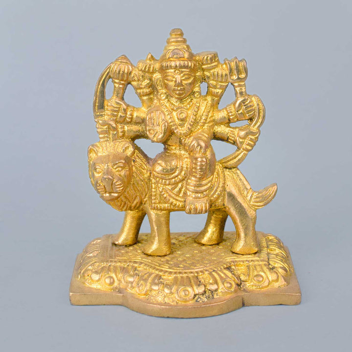 2.8 Inch Brass Maa Durga Idol – Holy Presence for Home Temple, Office Desk, or Car Dashboard Decor. No.1 Brass Idol Store www.satvikstore.in