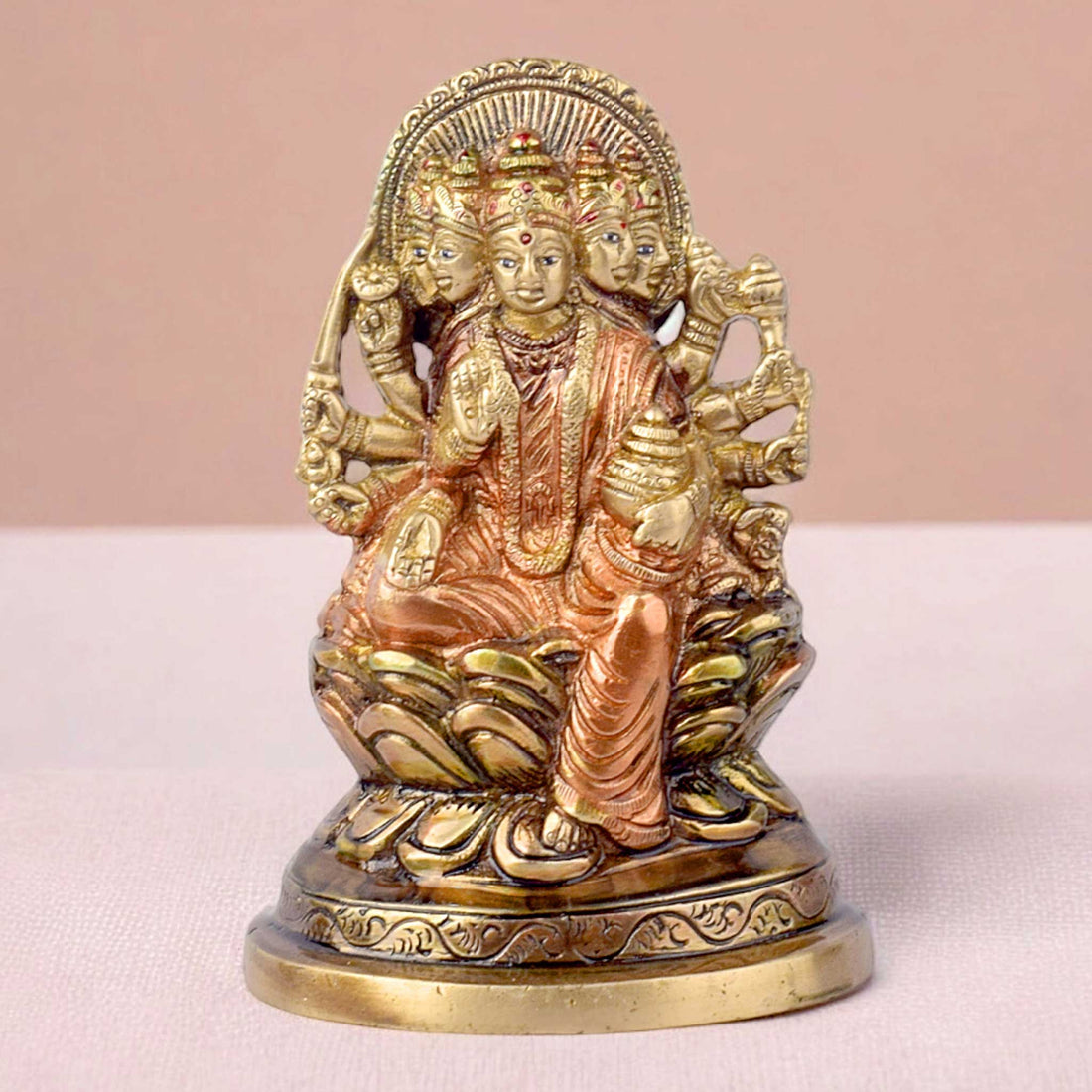 5.5 Inch Panchmukhi (Five Faced) Laxmi Brass Idol – Handcrafted Statue Symbolizing Prosperity, Wealth, and Divine Blessings for Spiritual Worship and Home Decoration. No.1 Brass Idol Store www.satvikstore.in