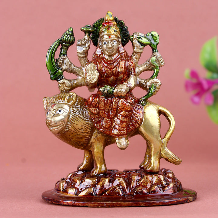 3.1 Inch Brass Sherawali Maa Idol with lion mount and intricate detailing, symbolizing power and protection β perfect for Navratri pooja, home temple, and spiritual dΓ©cor   No.1 Brass Idol Store www.satvikstore.in