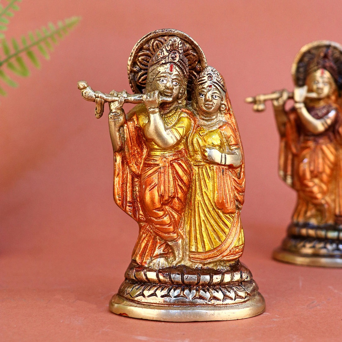 2.3 Inch Brass Small Radha Krishna Idol with fine detailing and antique finish, perfect for home temple, devotional décor, and spiritual gifting No.1 Brass Idol Store www.satvikstore.in No.1 Brass Idol Store www.satvikstore.in
