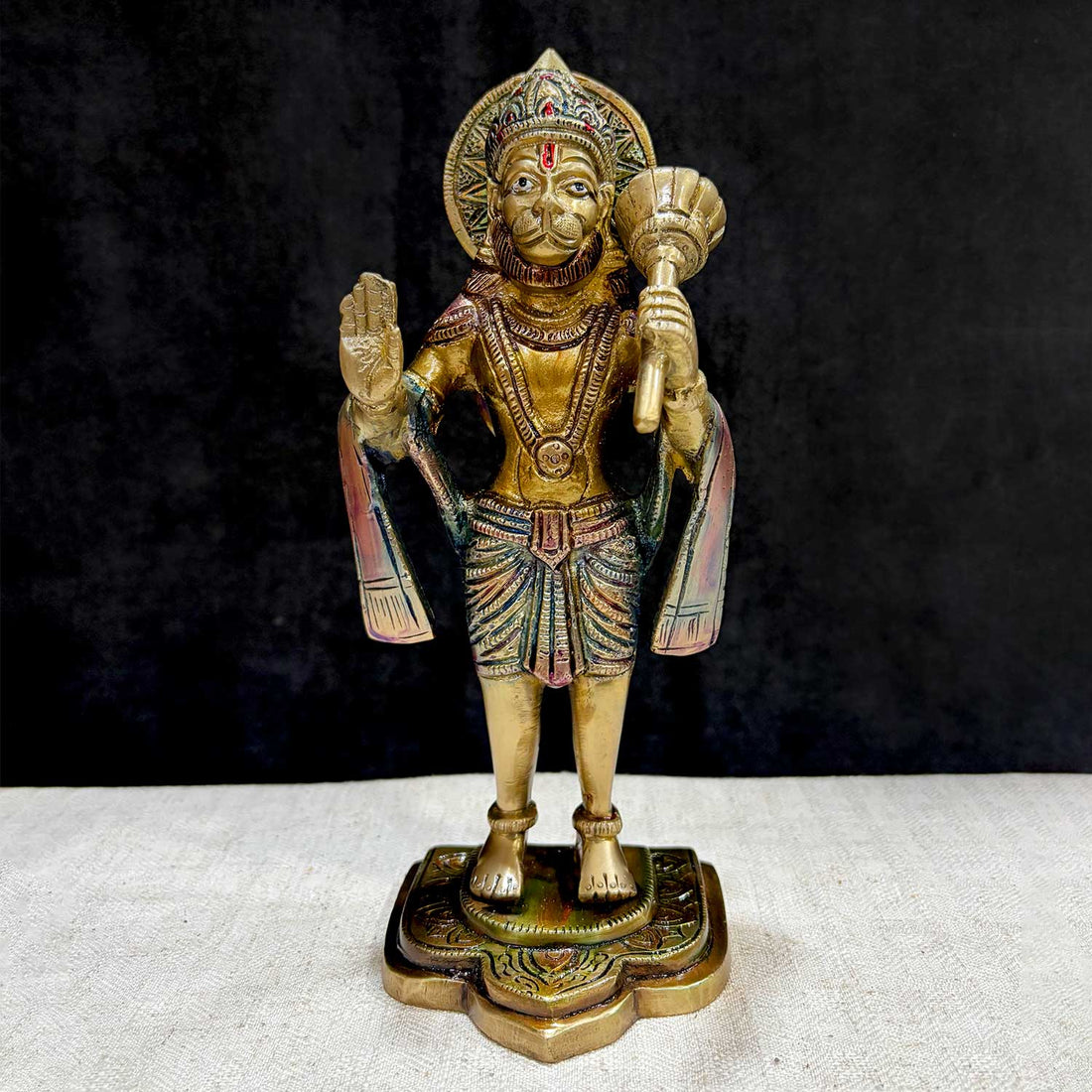 9.1 Inch Brass Standing Hanuman Statue β Majestic depiction of Lord Hanuman in a powerful stance, symbolizing strength, devotion, and divine protection for your home or temple dΓ©cor. No.1 Brass Idol Store www.satvikstore.in