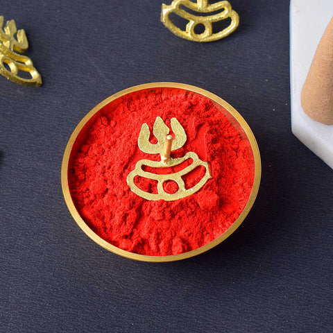 Brass Trishul with Tripund Tilak Stamp β a sacred deity ornament symbolizing Lord Shiva's power, used for applying tilak during puja rituals and enhancing spiritual decor.Indiaβs Largest Pooja Accessories Brand - www.satvikstore.in