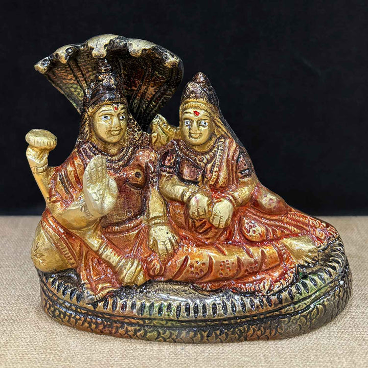4.5 Inch Brass Vishnu Laxmi Idol β Exquisitely Handcrafted Statue Representing Divine Harmony, Ideal for Temple Worship, Pooja Room, and Spiritual Home Decor. No.1 Brass Idol Store www.satvikstore.in