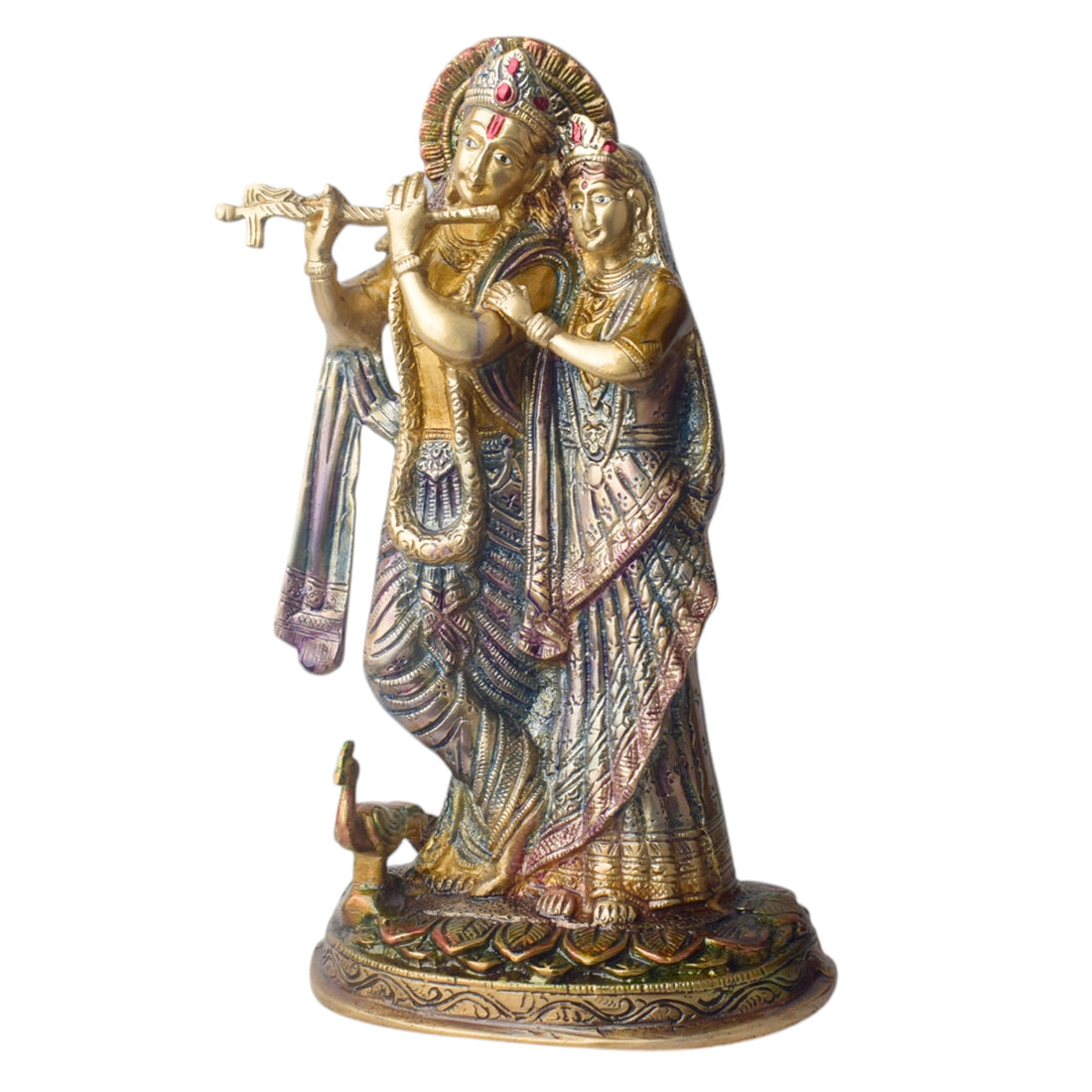 The 11.4 Inch Radha Krishna โ Divine Harmony in a Sacred Sculpture is a breathtaking masterpiece that captures the eternal and divine bond between Radha and Krishna. This beautifully detailed idol showcases the couple in a serene and harmonious pose, with Krishna playing his mesmerizing flute and Radha standing gracefully by his side.