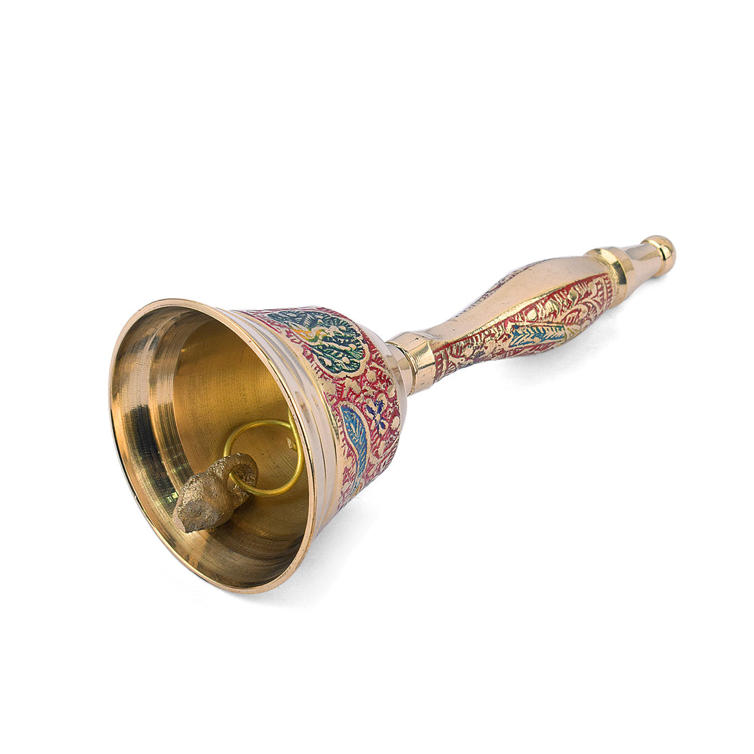 7 Inch Handcrafted Meenakari Brass Puja Bell (Red)