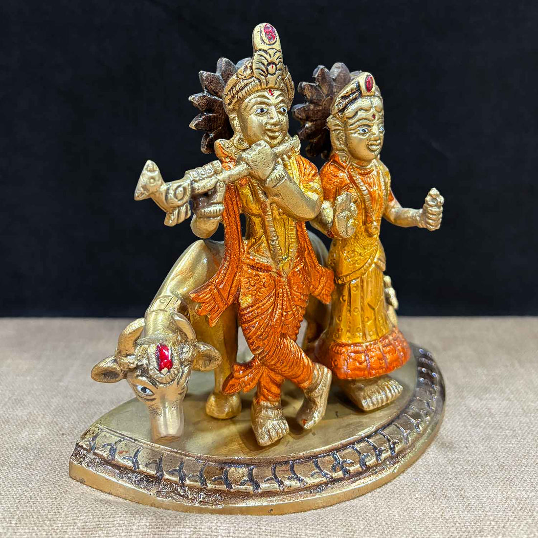 5.5 Inch Radha Krishna Pair Idol with Cow