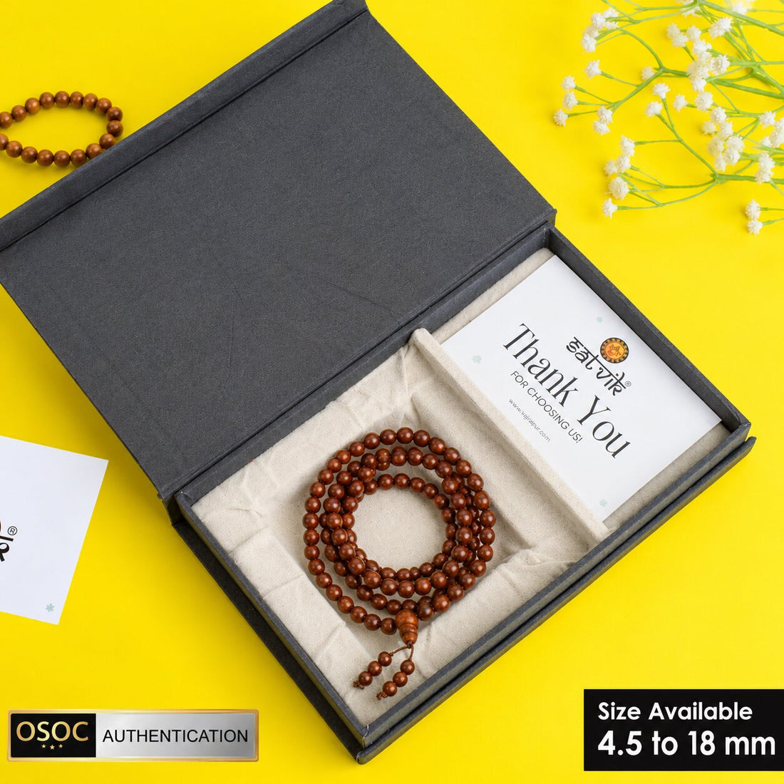 Certified 100% original authentic red sandalwood (Chandan) jap mala from Andhra Pradesh, handcrafted for meditation, prayer, and spiritual use. India’s Premium Jap Mala Store - www.satvikstore.in